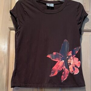 DKNY Floral Print Brown T-Shirt